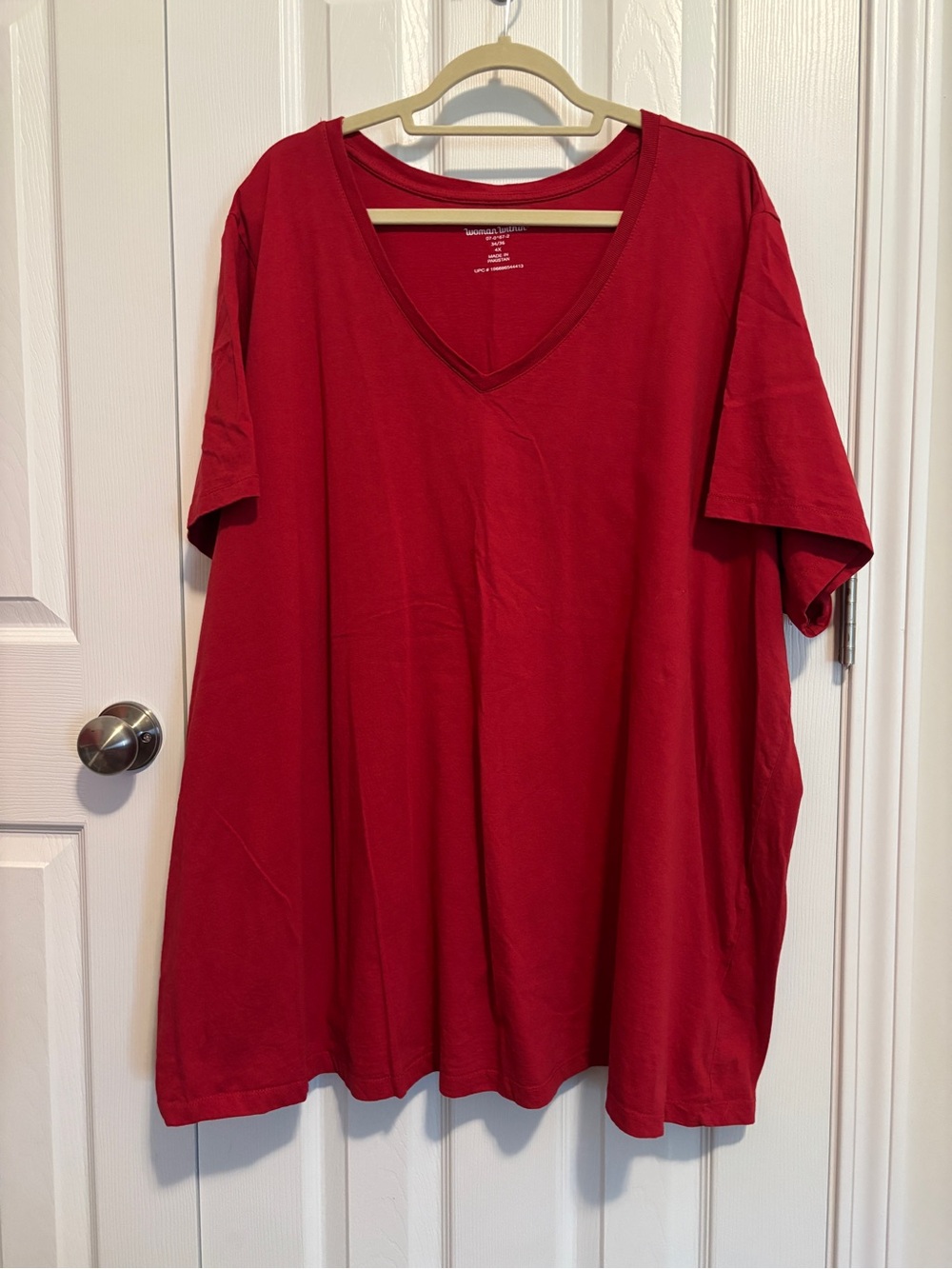 Woman Within Classic Red V-Neck Short Sleeve Tee